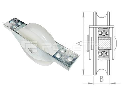 Roldana U Ferro 5/8" caixa aberta zamac e rebite NYLON (ZINCADA)