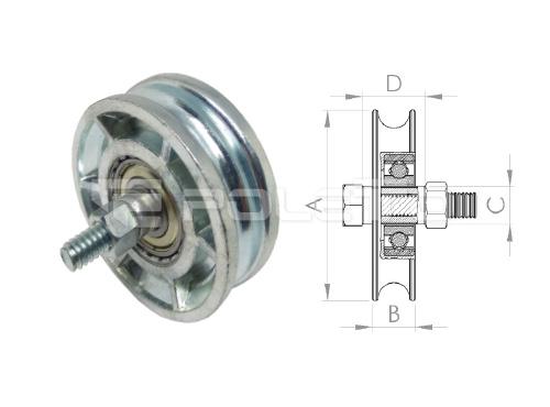Roldana U Ferro 1/2" c/ parafuso - ZAMAC - 1 rolamento (ZINCADA)