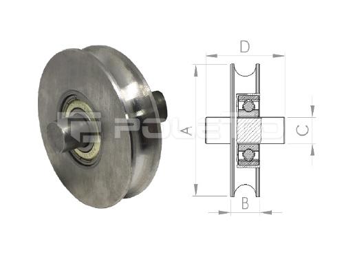 Roldana U Ferro 1/2" com pino - Aço - 1 rolamento (POLIDA)