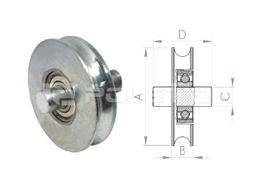 Roldana U Ferro 1/2" com pino - Aço - 1 rolamento (ZINCADA)