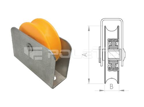 Roldana U Ferro 1/2" cx fechada rebite - 1 rolamento (NYLON)