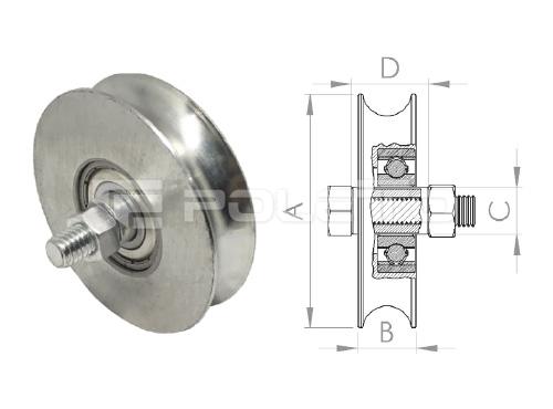Roldana U Ferro 5/8" Aço - com parafuso - 1 rolamento (ZINCADA)
