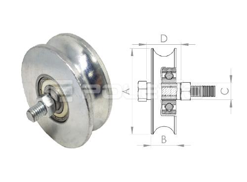 Roldana U Ferro 3/4" - Parafuso - 2 Rolamentos (ZINCADA)