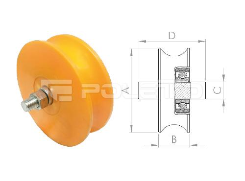 Roldana U Tubo 1/2" - NYLON + Parafuso - 1 rolamento
