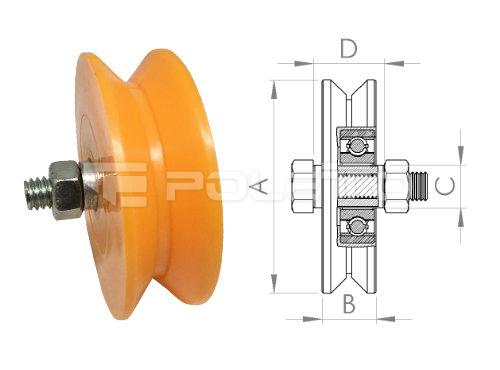 Roldana V com parafuso - 1 rolamento (NYLON)
