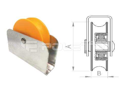 Roldana U Tubo 1/2" Caixa Fechada Rebite - 1 rolamento (NYLON