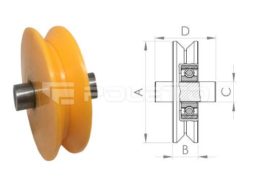 Roldana V com pino - 1 rolamento (NYLON)